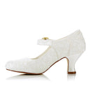 Women's Bridal Shoes Closed Toe 2.4'' Block Mid Heel Satin Pumps Wedding Shoes - florybridal