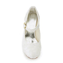 Women's Bridal Shoes Closed Toe 2.4'' Block Mid Heel Satin Pumps Wedding Shoes - florybridal