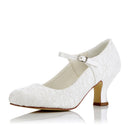 Women's Bridal Shoes Closed Toe 2.4'' Block Mid Heel Satin Pumps Wedding Shoes - florybridal