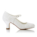 Women's Bridal Shoes Closed Toe 2.4'' Block Mid Heel Satin Pumps Wedding Shoes - florybridal
