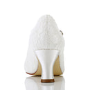 Women's Bridal Shoes Closed Toe 2.4'' Block Mid Heel Satin Pumps Wedding Shoes - florybridal