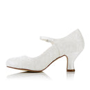Women's Bridal Shoes Closed Toe 2.4'' Block Mid Heel Satin Pumps Wedding Shoes - florybridal