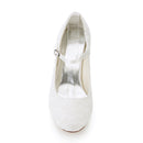 Women's Bridal Shoes Closed Toe 2.4'' Block Mid Heel Satin Pumps Wedding Shoes - florybridal