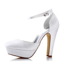 Women's Bridal Shoes Closed Toe 4.7'' Block High Heel Satin Pumps Platform Wedding Shoes - florybridal