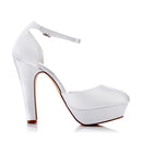 Women's Bridal Shoes Closed Toe 4.7'' Block High Heel Satin Pumps Platform Wedding Shoes - florybridal