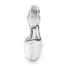 Women's Bridal Shoes Closed Toe 4.7'' Block High Heel Satin Pumps Platform Wedding Shoes - florybridal