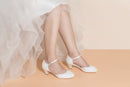 Women's Memory Foam Bridal Shoes Closed Toe 1.9'' Block Low Heel Lace Satin Pumps Wedding Shoes - florybridal
