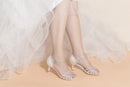 Women's Bridal Shoes Peep Toe 2.6'' Stiletto Mid Heel Lace Satin Pumps Sparkling Sandals Wedding Shoes - florybridal