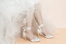 Women's Bridal Shoes Closed Toe 3.14'' Stiletto Mid Heel Rhinestone Satin Pumps Wedding Shoes - florybridal