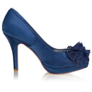 Women's Bridal Shoes Closed Toe 3.9'' Stiletto High Heel Satin Pumps Flower Platform Wedding Shoes - florybridal