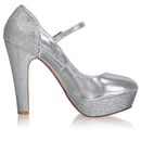 Women's Bridal Shoes Closed Toe 4.7'' Block High Heel Satin Pumps Sparkling Platform Wedding Shoes - florybridal