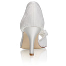 Women's Bridal Shoes Peep Toe 3.1'' Stiletto Mid Heel Lace Satin Pumps Flower Wedding Shoes - florybridal