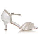 Women's Bridal Shoes Peep Toe 2.6'' Stiletto Mid Heel Lace Satin Pumps Sparkling Sandals Wedding Shoes - florybridal