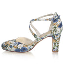 Women's Bridal Shoes Closed Toe 2.95'' Block Mid Heel Satin Pumps Heel Sandals - florybridal