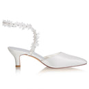 Women's Bridal Shoes Closed Toe 2.2'' Stiletto Mid Heel Satin Pumps Wedding Shoes - florybridal