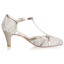 Women's Bridal Shoes Closed Toe 2.6'' Cone Mid Heel Lace Satin Pumps Sparkling Wedding Shoes - florybridal