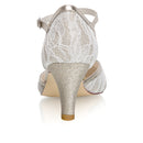 Women's Bridal Shoes Closed Toe 2.6'' Cone Mid Heel Lace Satin Pumps Sparkling Wedding Shoes - florybridal