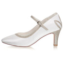 Women's Memory Foam Bridal Shoes Closed Toe 2.7'' Stiletto Mid Heel Satin Pumps Wedding Shoes - florybridal