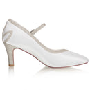 Women's Memory Foam Bridal Shoes Closed Toe 2.7'' Stiletto Mid Heel Satin Pumps Wedding Shoes - florybridal