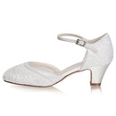 Women's Memory Foam Bridal Shoes Closed Toe 1.9'' Block Low Heel Lace Satin Pumps Wedding Shoes - florybridal
