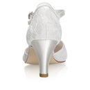 Women's Bridal Shoes Closed Toe 2.6'' Cone Mid Heel Lace Satin Pumps Wedding Shoes - florybridal