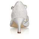 Women's Bridal Shoes Peep Toe 2.6'' Stiletto Mid Heel Lace Satin Pumps Rhinestone Sandals Wedding Shoes - florybridal