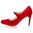 Women's Bridal Shoes Closed Toe 3.3'' Stiletto High Heel Lace Satin Pumps Wedding Shoes - florybridal