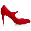 Women's Bridal Shoes Closed Toe 3.3'' Stiletto High Heel Lace Satin Pumps Wedding Shoes - florybridal