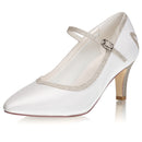 Women's Memory Foam Bridal Shoes Closed Toe 2.7'' Stiletto Mid Heel Satin Pumps Wedding Shoes - florybridal