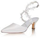 Women's Bridal Shoes Closed Toe 2.2'' Stiletto Mid Heel Satin Pumps Wedding Shoes - florybridal
