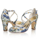 Women's Bridal Shoes Closed Toe 2.95'' Block Mid Heel Satin Pumps Heel Sandals - florybridal