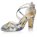 Women's Bridal Shoes Closed Toe 2.95'' Block Mid Heel Satin Pumps Heel Sandals - florybridal