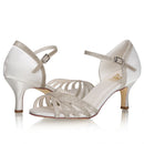 Women's Bridal Shoes Peep Toe 2.6'' Stiletto Mid Heel Lace Satin Pumps Sparkling Sandals Wedding Shoes - florybridal