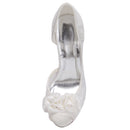 Women's Bridal Shoes Peep Toe 3.1'' Stiletto Mid Heel Lace Satin Pumps Flower Wedding Shoes - florybridal