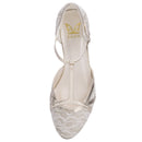 Women's Bridal Shoes Closed Toe 2.6'' Cone Mid Heel Lace Satin Pumps Sparkling Wedding Shoes - florybridal