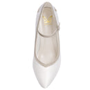 Women's Memory Foam Bridal Shoes Closed Toe 2.7'' Stiletto Mid Heel Satin Pumps Wedding Shoes - florybridal