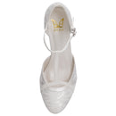 Women's Bridal Shoes Closed Toe 2.6'' Cone Mid Heel Lace Satin Pumps Wedding Shoes - florybridal