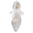 Women's Bridal Shoes Closed Toe 3.14'' Stiletto Mid Heel Rhinestone Satin Pumps Wedding Shoes - florybridal