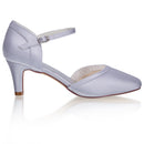Women's Memory Foam Bridal Shoes Closed Toe 2.4'' Cone Mid Heel Satin Pumps Wedding Shoes - florybridal