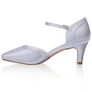Women's Memory Foam Bridal Shoes Closed Toe 2.4'' Cone Mid Heel Satin Pumps Wedding Shoes - florybridal