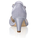 Women's Memory Foam Bridal Shoes Closed Toe 2.4'' Cone Mid Heel Satin Pumps Wedding Shoes - florybridal