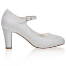 Women's Memory Foam Bridal Shoes Closed Toe 2.9'' Block Mid Heel Lace Satin Pumps Wedding Shoes - florybridal