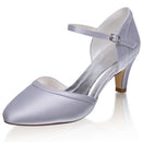 Women's Memory Foam Bridal Shoes Closed Toe 2.4'' Cone Mid Heel Satin Pumps Wedding Shoes - florybridal