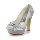 Women's Bridal Shoes Closed Toe 4.7'' Block High Heel Satin Pumps Platform Wedding Shoes - florybridal