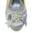 Women's Bridal Shoes Closed Toe 4.7'' Block High Heel Satin Pumps Platform Wedding Shoes - florybridal