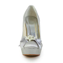 Women's Bridal Shoes Closed Toe 4.7'' Block High Heel Satin Pumps Platform Wedding Shoes - florybridal