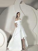 High/Low Wedding Dress Soft Satin Wedding Gowns Elegant Off The Shoulder Bride Dress - florybridal
