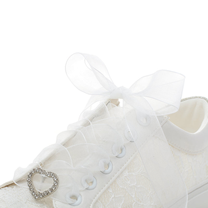 16053 Wedding Shoes Bridal Sneakers Flats Bride Tennis Shoes Flowers Lace Sneakers