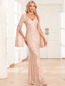 TW00065 Elegant V Neck Sheath Wedding Dress With Lace Appliques Long Sleeves Bridal Dress
