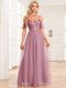 TW00066 Women's V Neck Short Sleeve Lace A-Line Bridesmaid Dress Wedding Party Gown